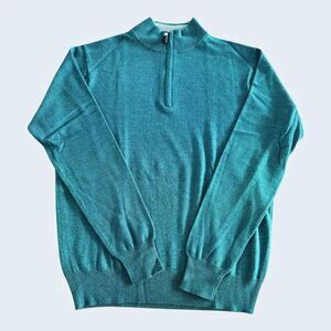 Peter Millar Men’s Teal Merino Wool & Silk Quarter Zip Sweater Medium MF18S52